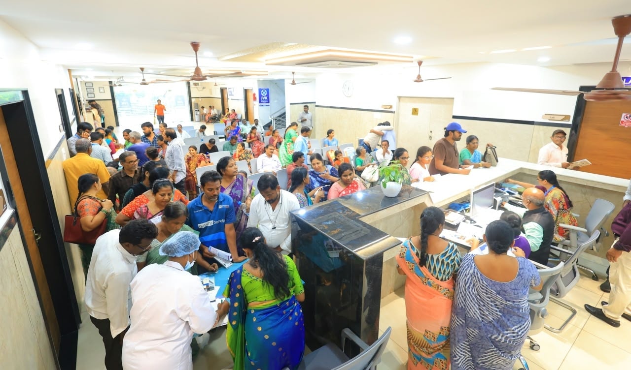 Packed registration hall at the camp
