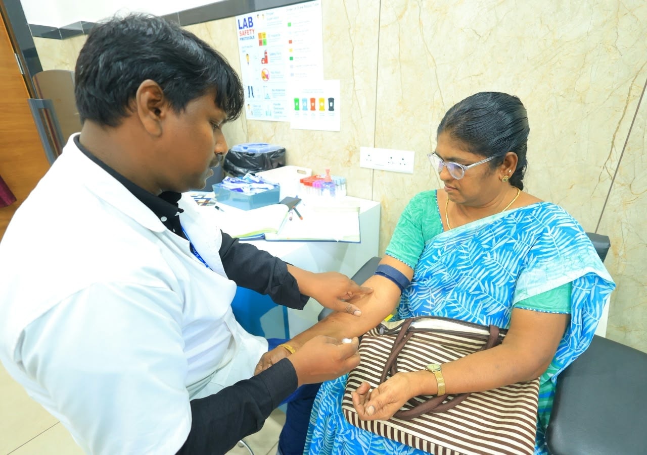 Blood test being conducted